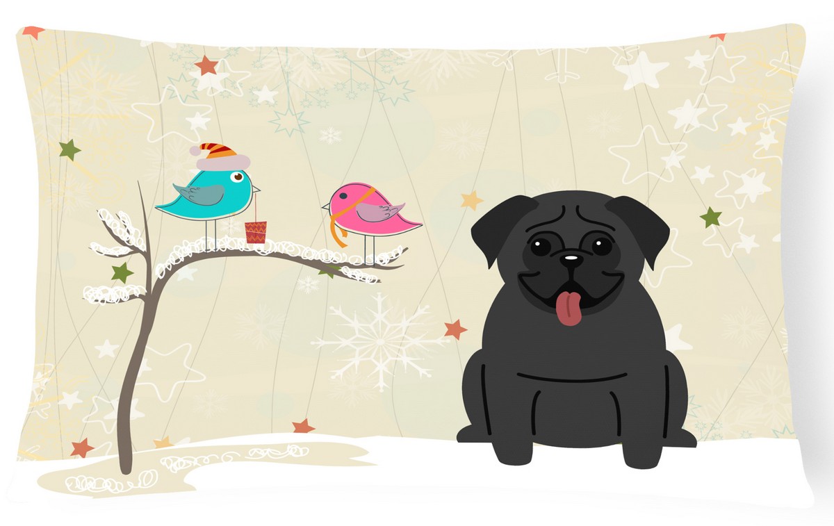 Christmas Presents Between Friends Pug Black Canvas Fabric Decorative Pillow