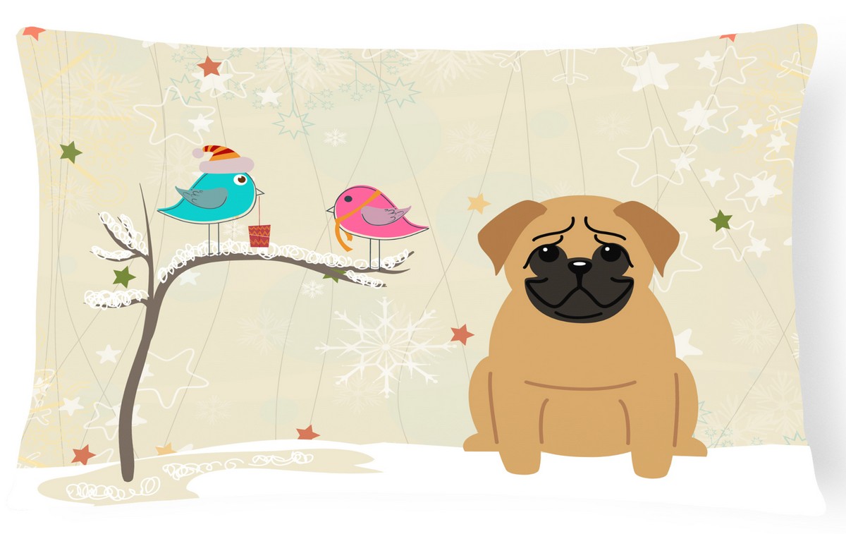 Christmas Presents Between Friends Pug Brown Canvas Fabric Decorative Pillow