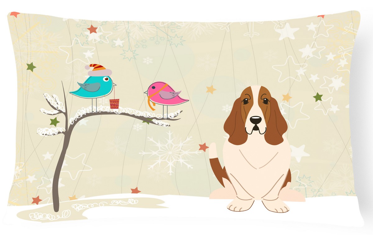 Christmas Presents Between Friends Basset Hound Canvas Fabric Decorative Pillow