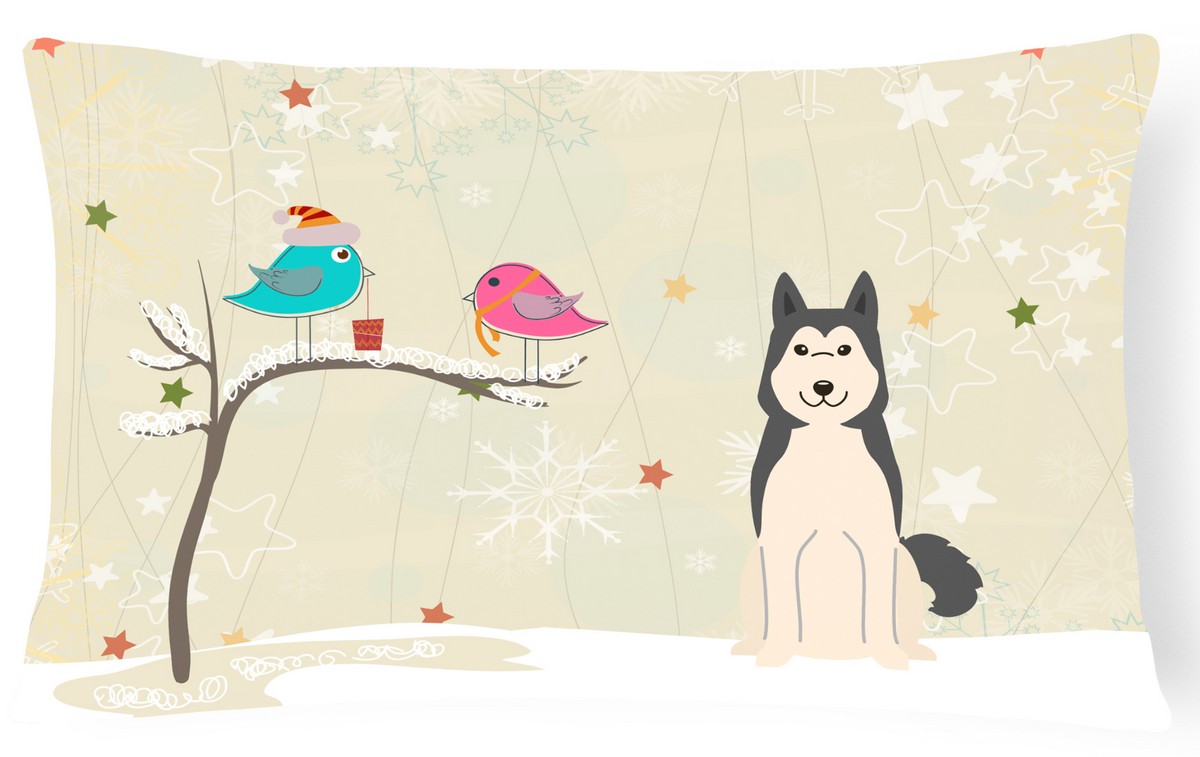 Christmas Presents Between Friends West Siberian Laika Spitz Canvas Fabric Decorative Pillow