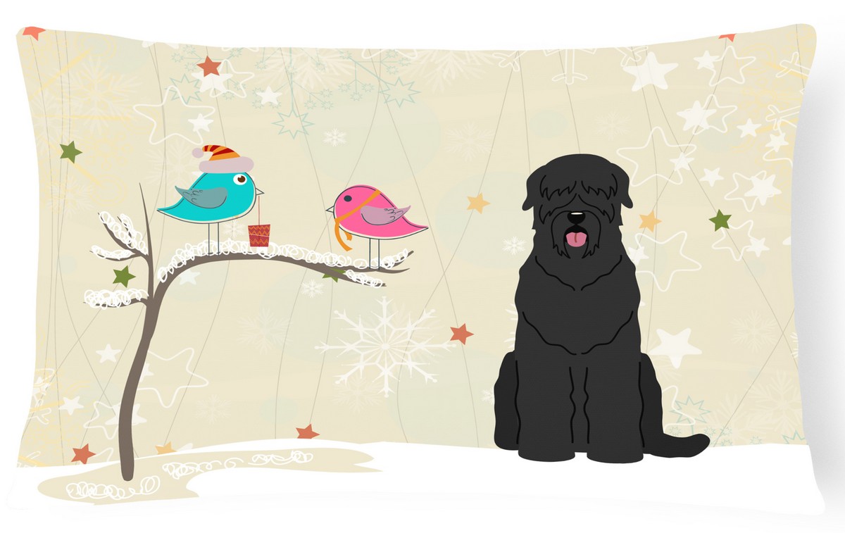 Christmas Presents Between Friends Black Russian Terrier Canvas Fabric Decorative Pillow