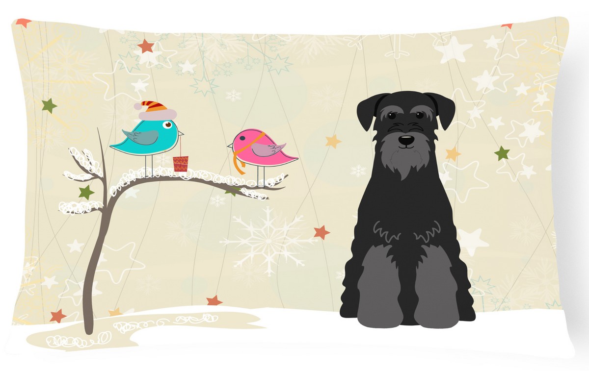 Christmas Presents Between Friends Standard Schnauzer Black Canvas Fabric Decorative Pillow