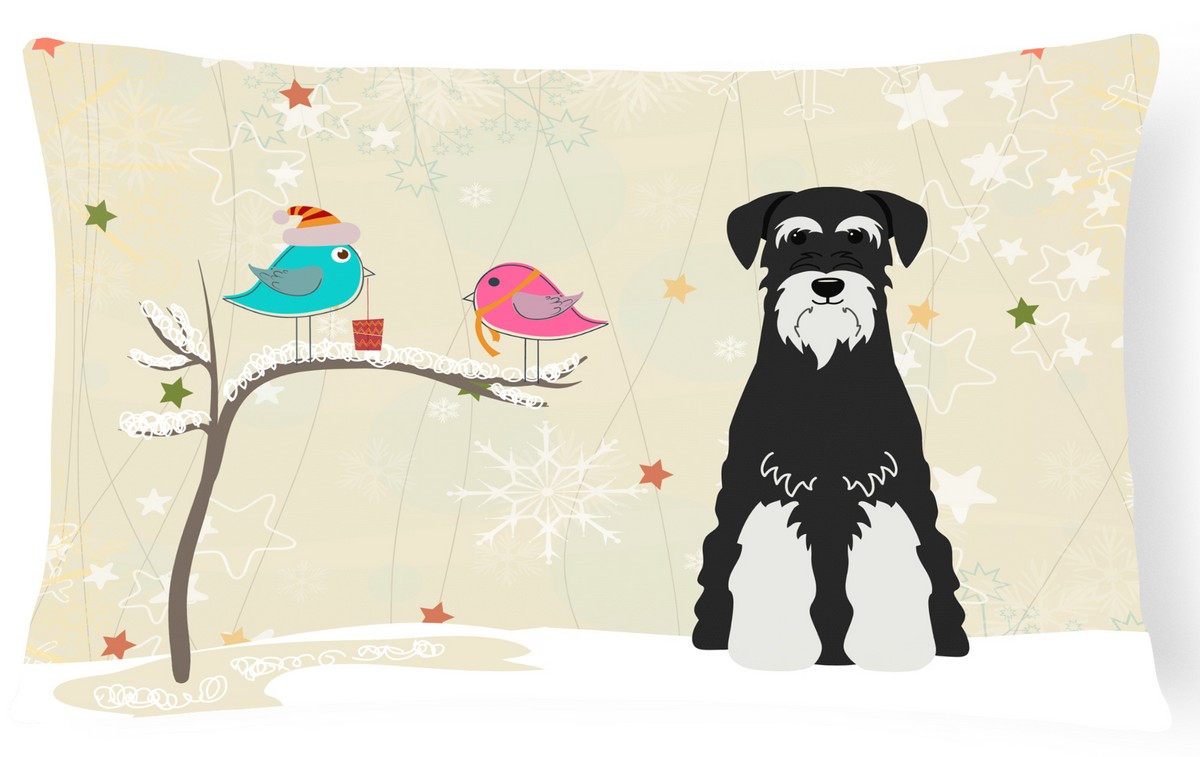 Christmas Presents Between Friends Standard Schnauzer Salt & Pepper Canvas Fabric Decorative Pillow