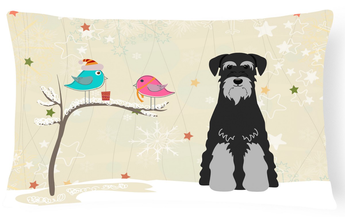 Christmas Presents Between Friends Standard Schnauzer Black & Grey Canvas Fabric Decorative Pillow