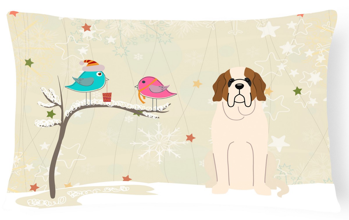 Christmas Presents Between Friends Saint Bernard Canvas Fabric Decorative Pillow