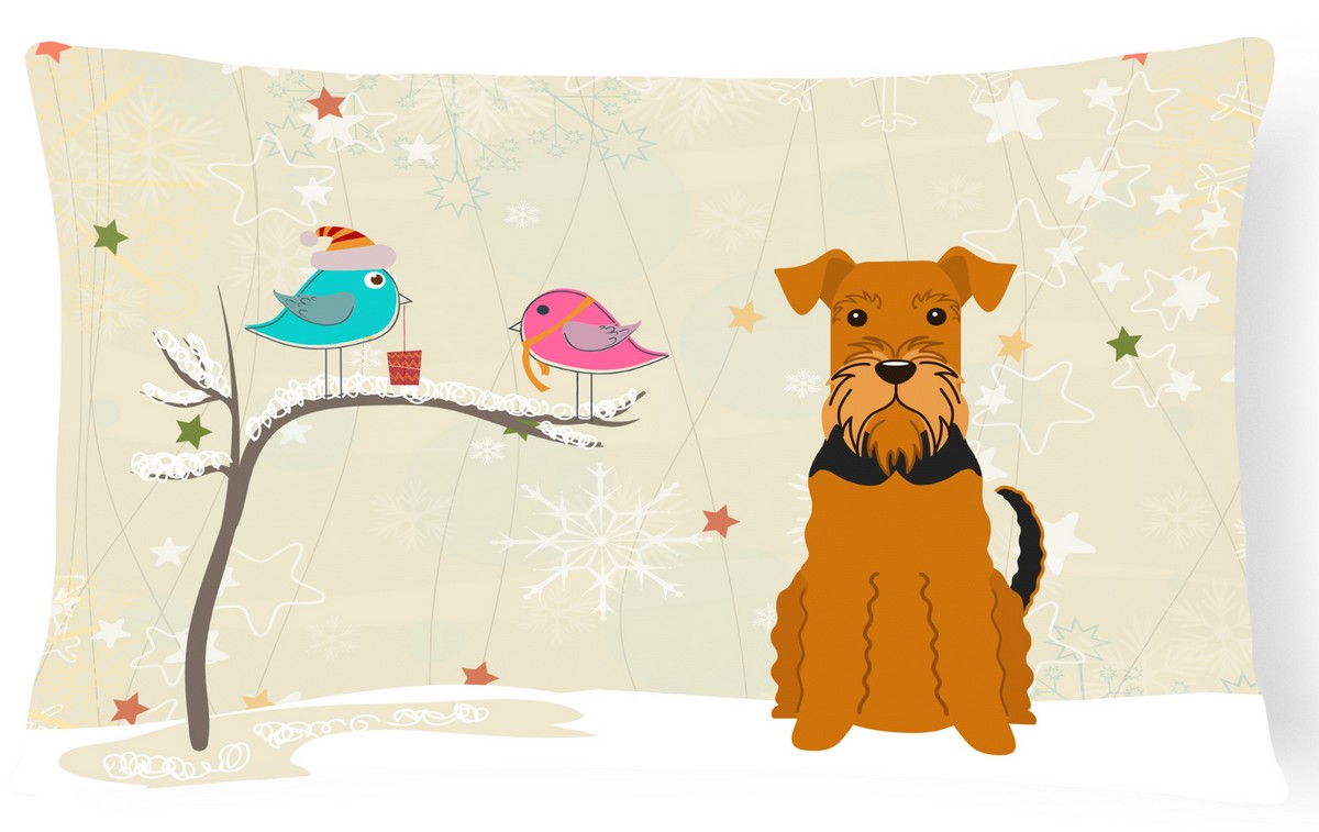 Christmas Presents Between Friends Airedale Canvas Fabric Decorative Pillow
