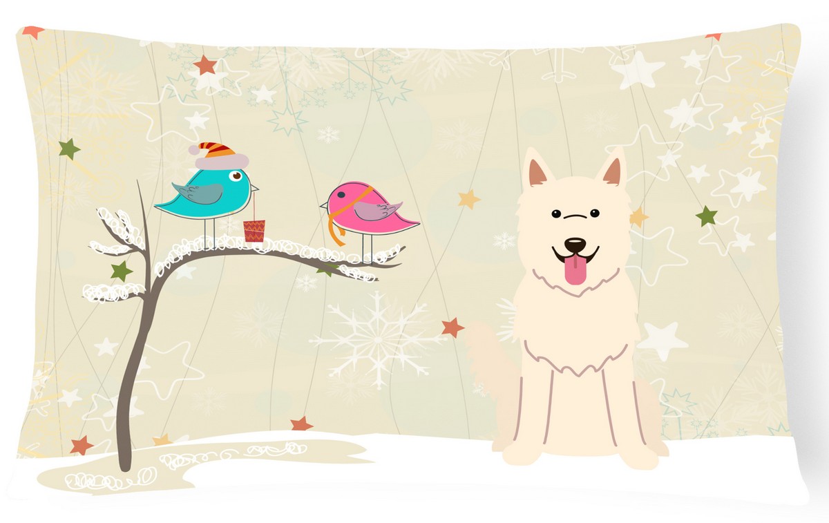 Christmas Presents Between Friends White German Shepherd Canvas Fabric Decorative Pillow