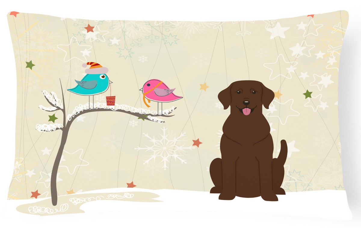 Christmas Presents Between Friends Chocolate Labrador Canvas Fabric Decorative Pillow