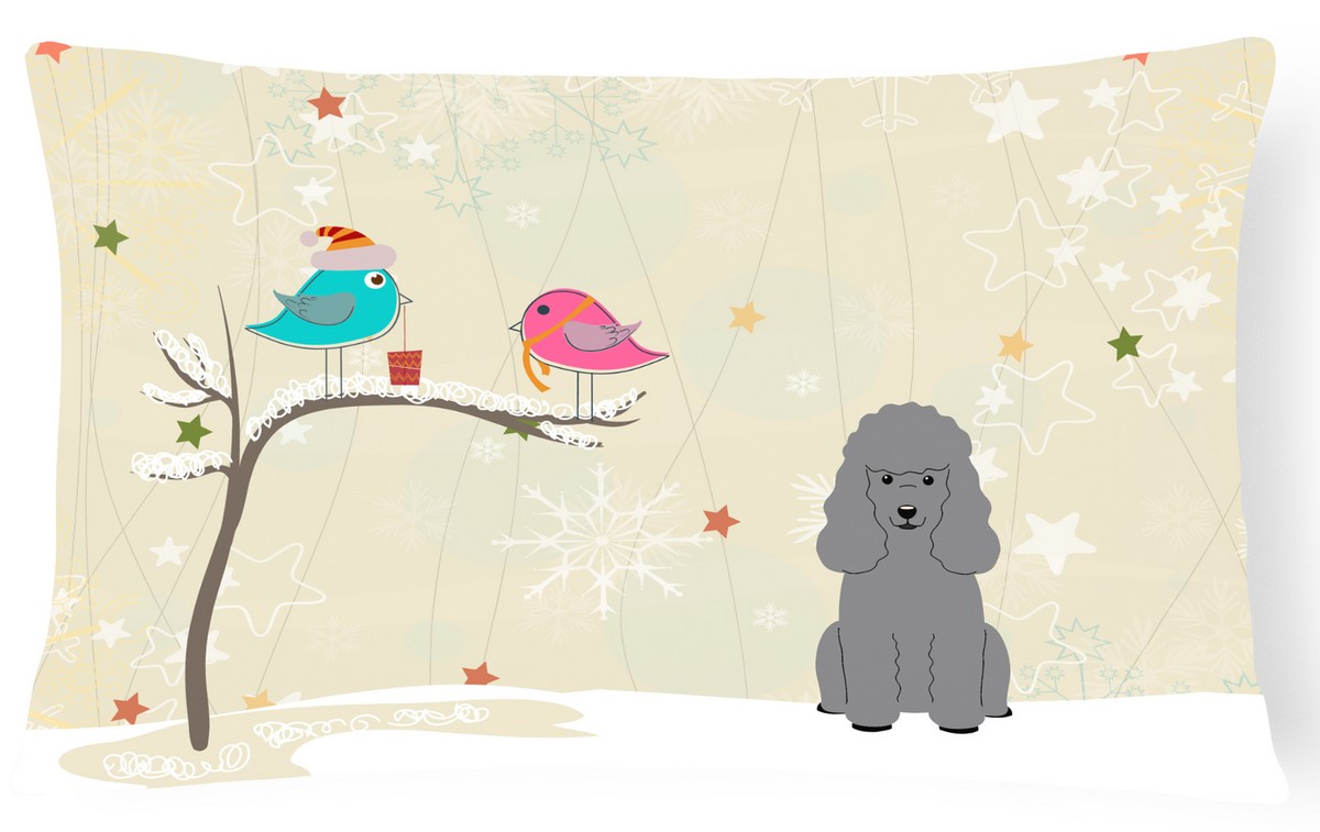 Christmas Presents Between Friends Poodle Silver Canvas Fabric Decorative Pillow