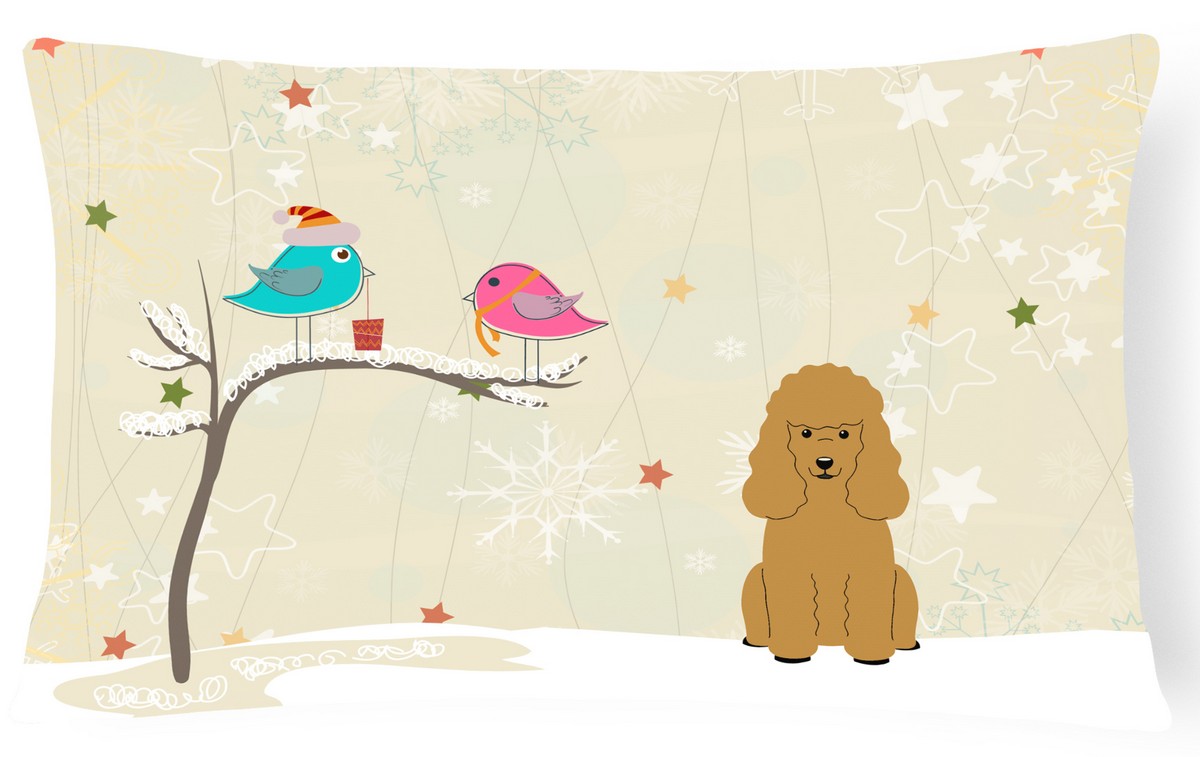 Christmas Presents Between Friends Poodle Tan Canvas Fabric Decorative Pillow