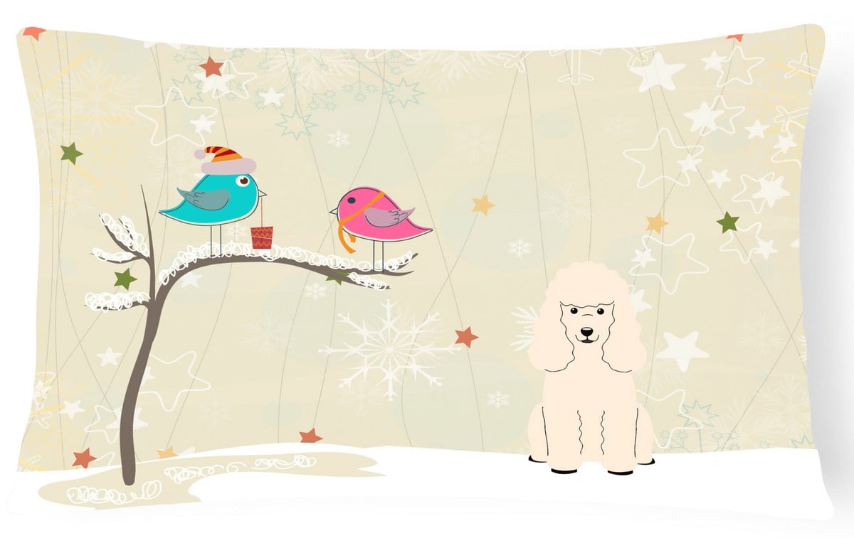 Christmas Presents Between Friends Poodle White Canvas Fabric Decorative Pillow