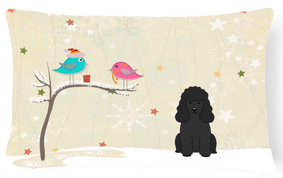Christmas Presents Between Friends Poodle Black Canvas Fabric Decorative Pillow
