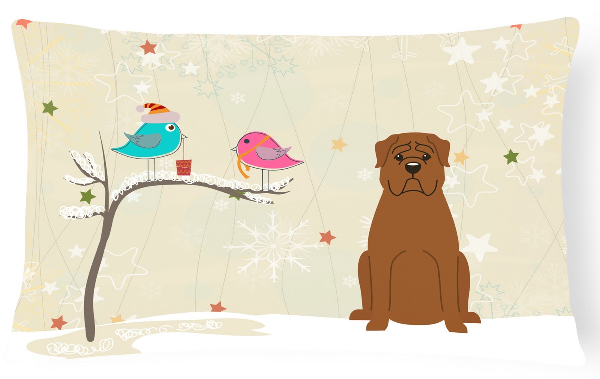 BB2545PW1216 Christmas Presents Between Friends Dogue De Bourdeaux Canvas Fabric Decorative Pillow