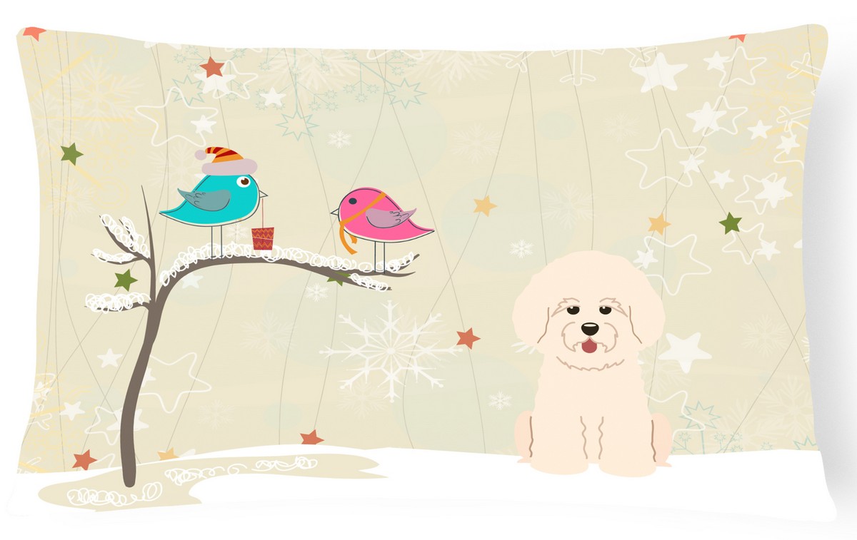 Christmas Presents Between Friends Bichon Frise Canvas Fabric Decorative Pillow