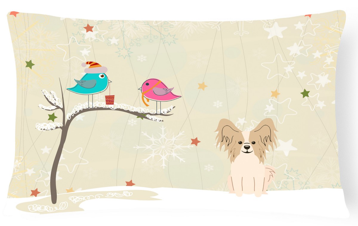 Christmas Presents Between Friends Papillon Sable White Canvas Fabric Decorative Pillow