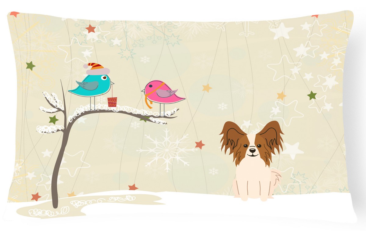 Christmas Presents Between Friends Papillon Red & White Canvas Fabric Decorative Pillow