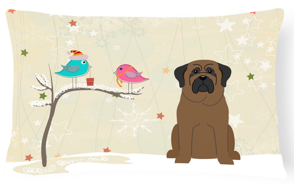 Christmas Presents Between Friends Bullmastiff Canvas Fabric Decorative Pillow