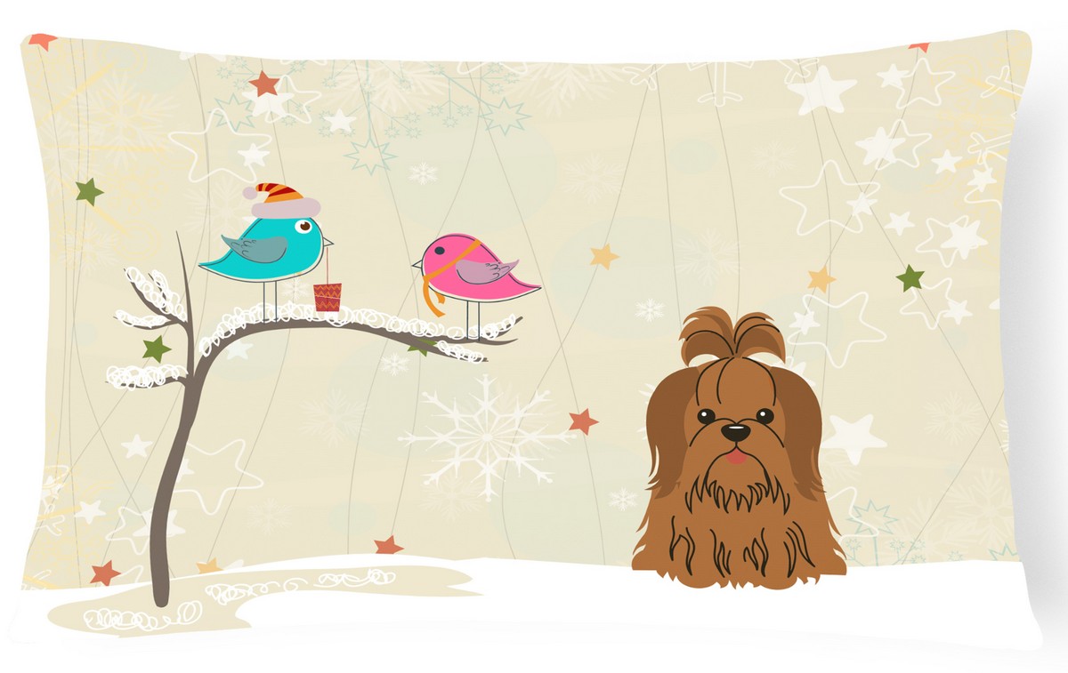 Picture of Carolines Treasures BB2558PW1216 Christmas Presents Between Friends Shih Tzu Chocolate Canvas Fabric Decorative Pillow