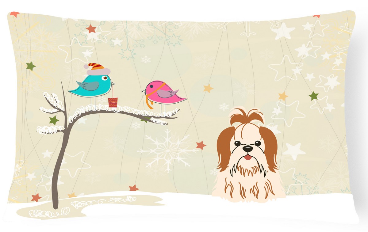 Christmas Presents Between Friends Shih Tzu Red & White Canvas Fabric Decorative Pillow