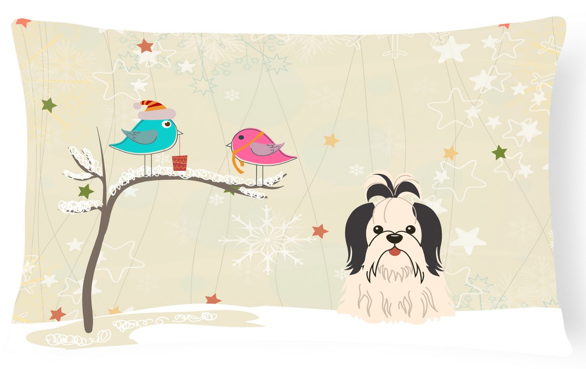 Christmas Presents Between Friends Shih Tzu Black & White Canvas Fabric Decorative Pillow