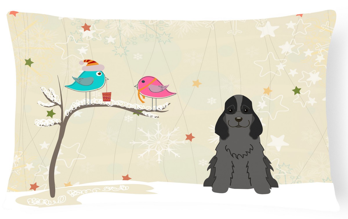BB2564PW1216 Christmas Presents Between Friends Cocker Spaniel Black Canvas Fabric Decorative Pillow