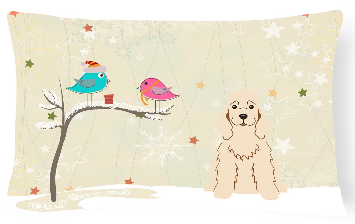 Picture of Carolines Treasures BB2566PW1216 Christmas Presents Between Friends Cocker Spaniel Buff Canvas Fabric Decorative Pillow