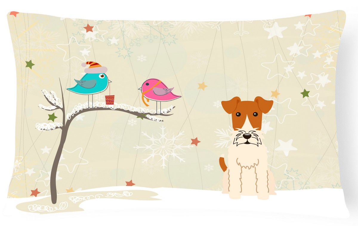 BB2573PW1216 Christmas Presents Between Friends Wire Fox Terrier Canvas Fabric Decorative Pillow