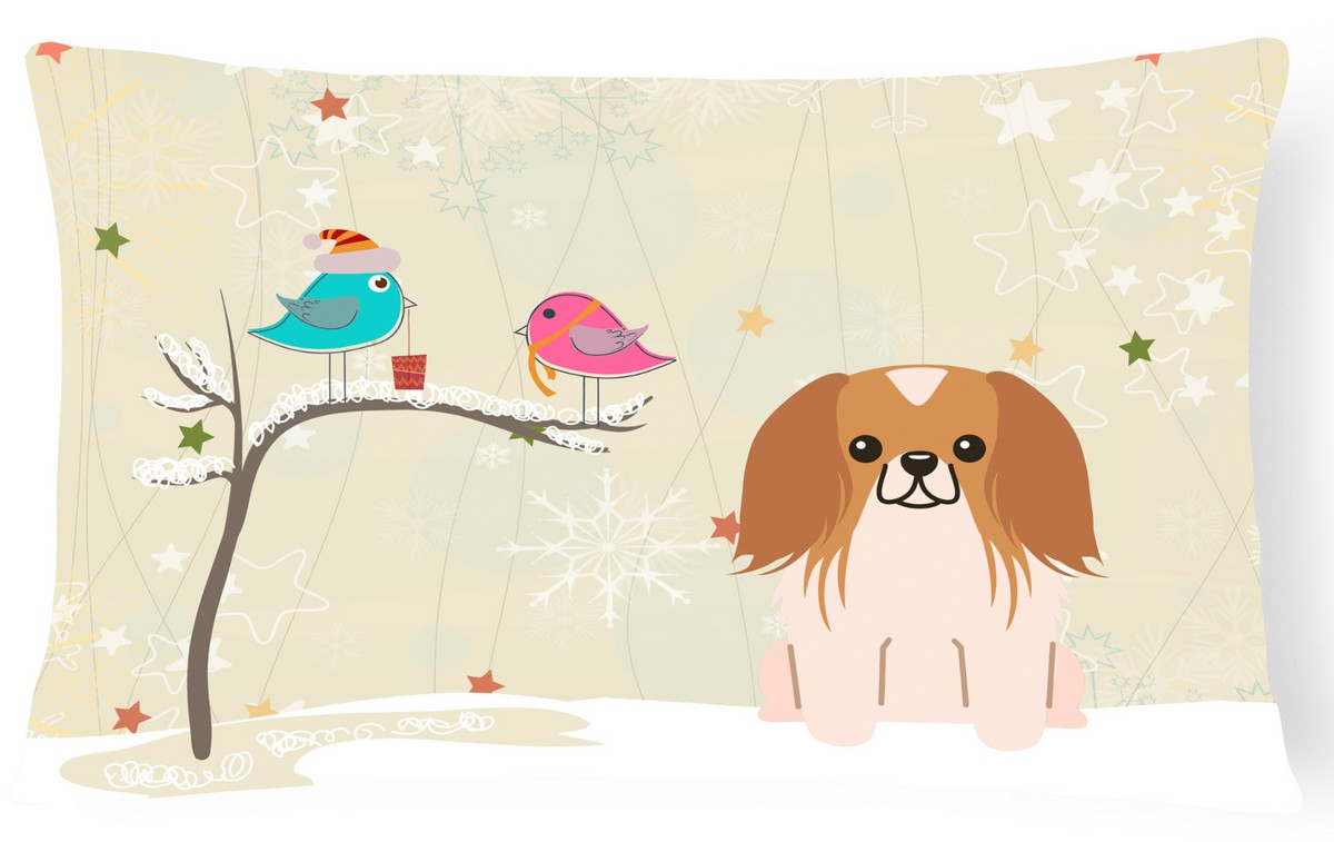 Christmas Presents Between Friends Pekingnese Red & White Canvas Fabric Decorative Pillow