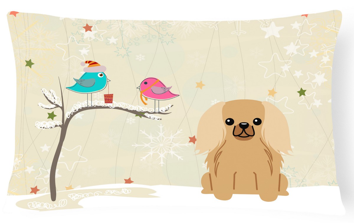 BB2576PW1216 Christmas Presents Between Friends Pekingnese Fawn Sable Canvas Fabric Decorative Pillow