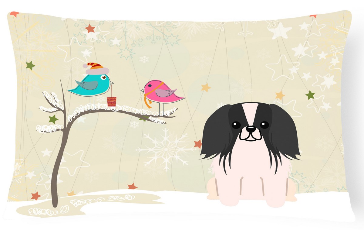 Christmas Presents Between Friends Pekingnese Black & White Canvas Fabric Decorative Pillow