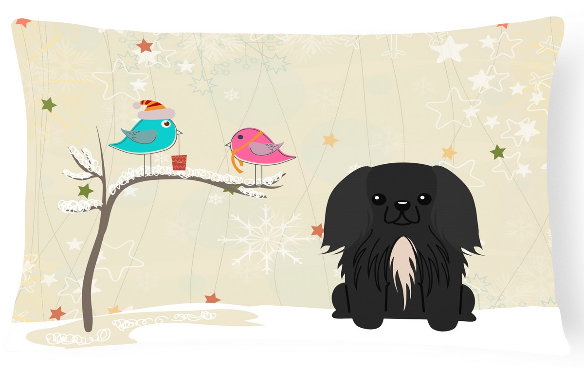 Christmas Presents Between Friends Pekingnese Black Canvas Fabric Decorative Pillow
