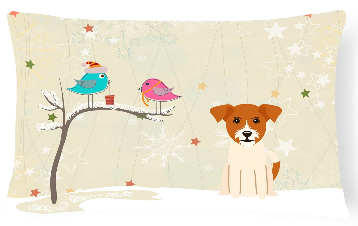 Christmas Presents Between Friends Jack Russell Terrier Canvas Fabric Decorative Pillow