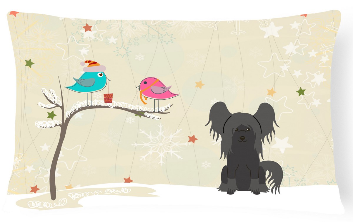BB2584PW1216 Christmas Presents Between Friends Chinese Crested Black Canvas Fabric Decorative Pillow