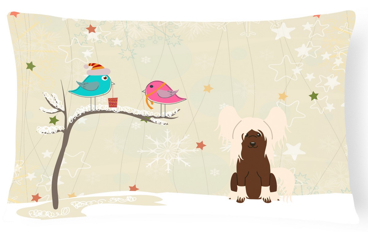 BB2585PW1216 Christmas Presents Between Friends Chinese Crested Cream Canvas Fabric Decorative Pillow