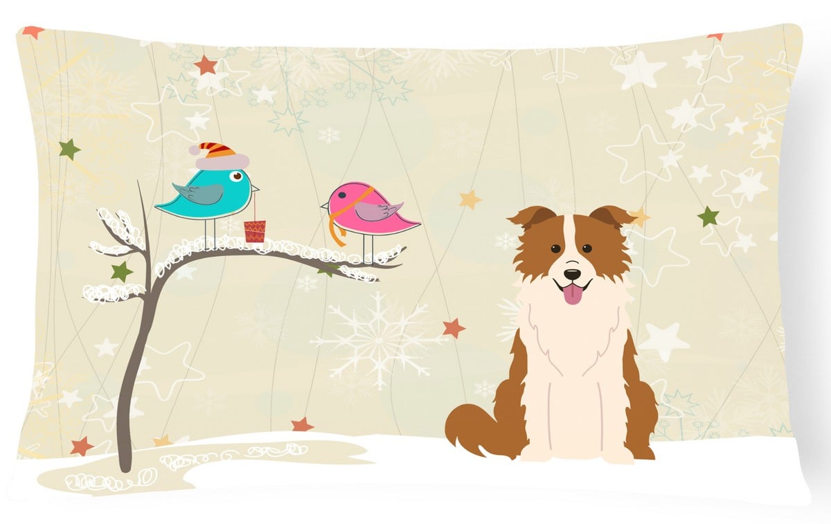 Christmas Presents Between Friends Border Collie Red & White Canvas Fabric Decorative Pillow