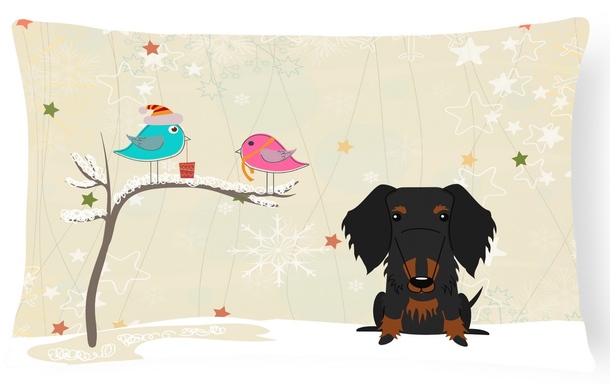 Picture of Carolines Treasures BB2599PW1216 Christmas Presents Between Friends Wire Haired Dachshund Black & Tan Canvas Fabric Decorative Pillow
