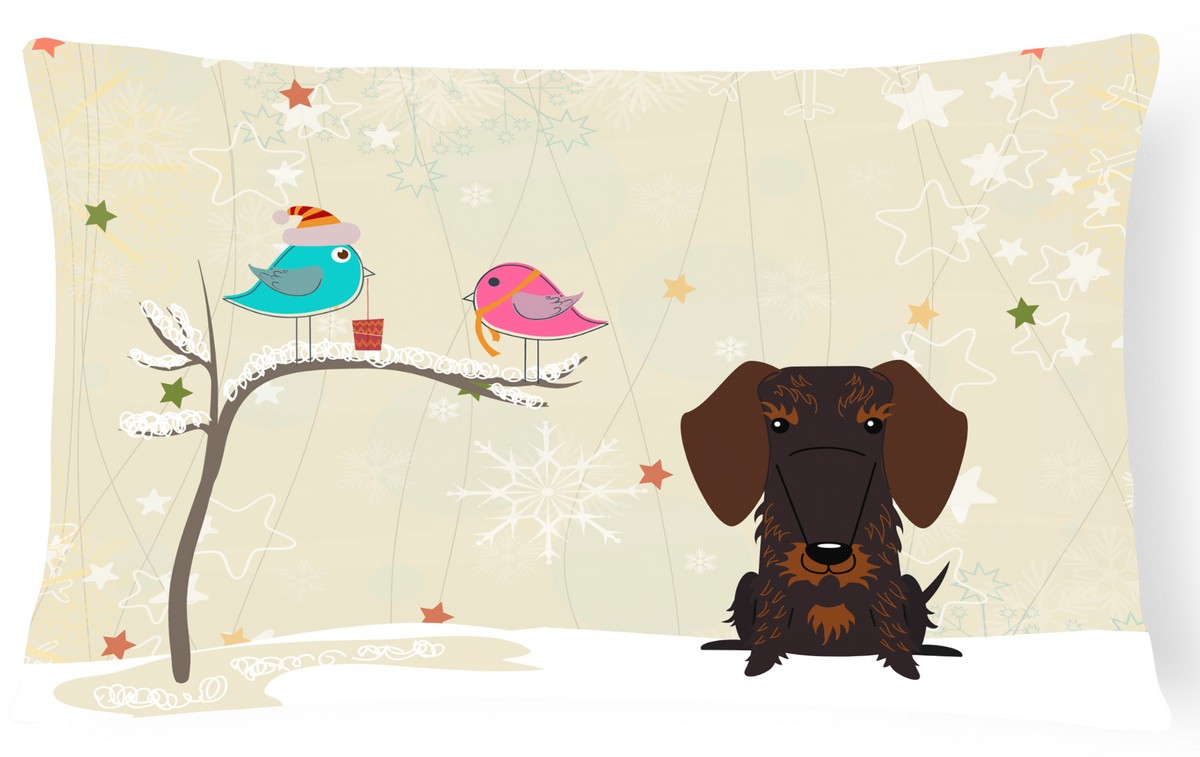 Christmas Presents Between Friends Wire Haired Dachshund Chocolate Canvas Fabric Decorative Pillow