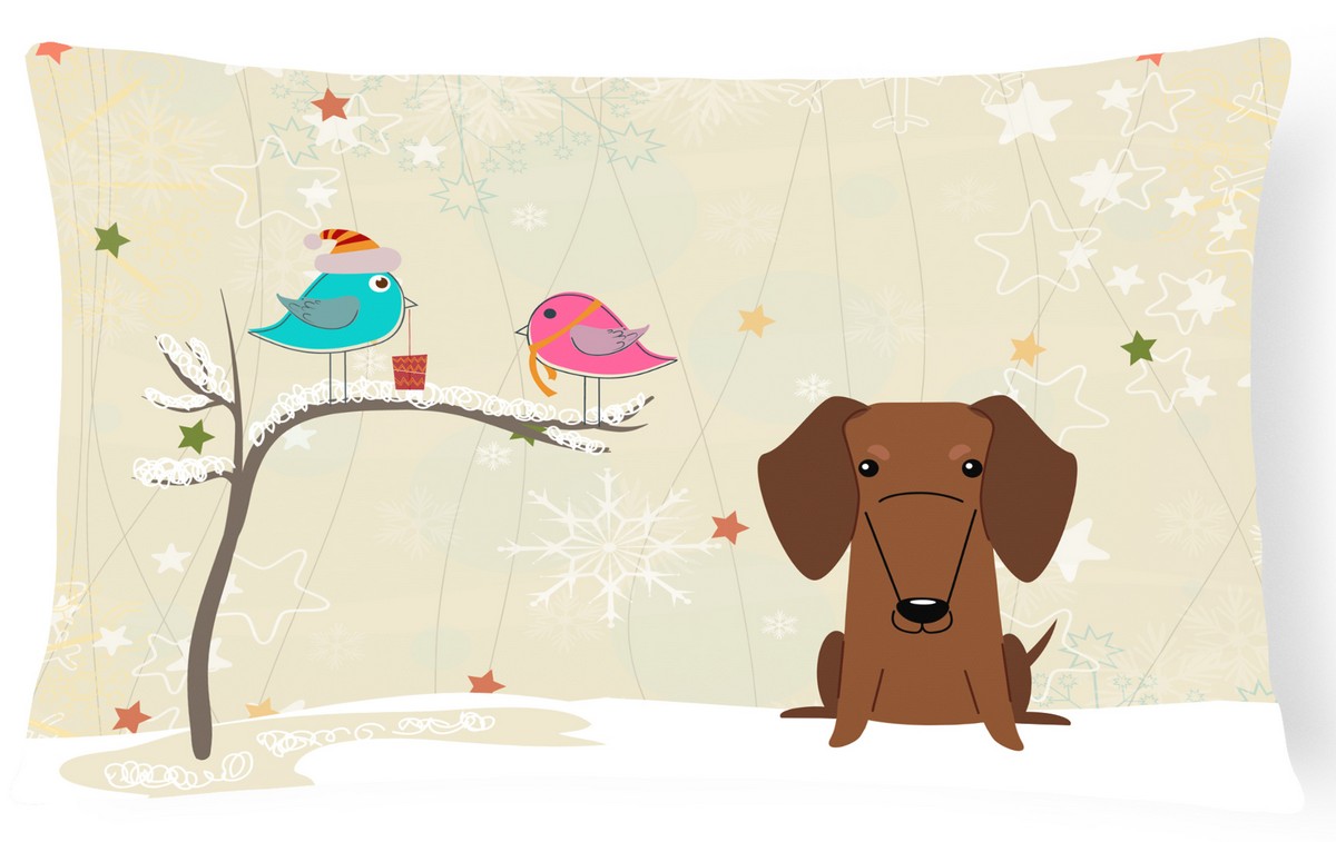 Christmas Presents Between Friends Dachshund Red & Brown Canvas Fabric Decorative Pillow