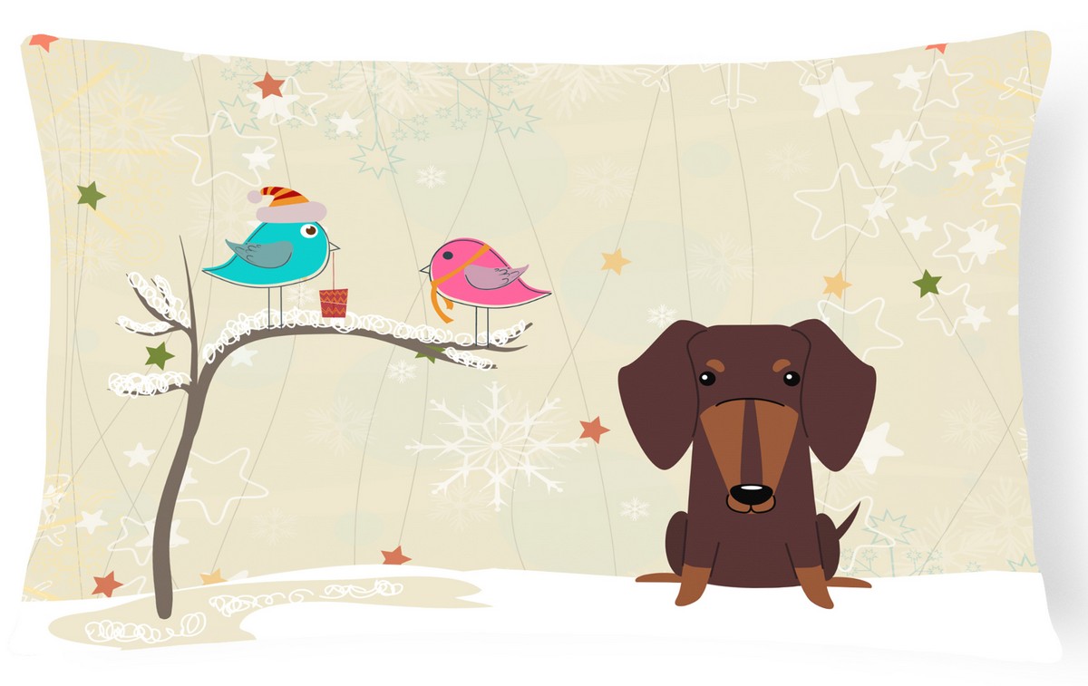 Christmas Presents Between Friends Dachshund Chocolate Canvas Fabric Decorative Pillow