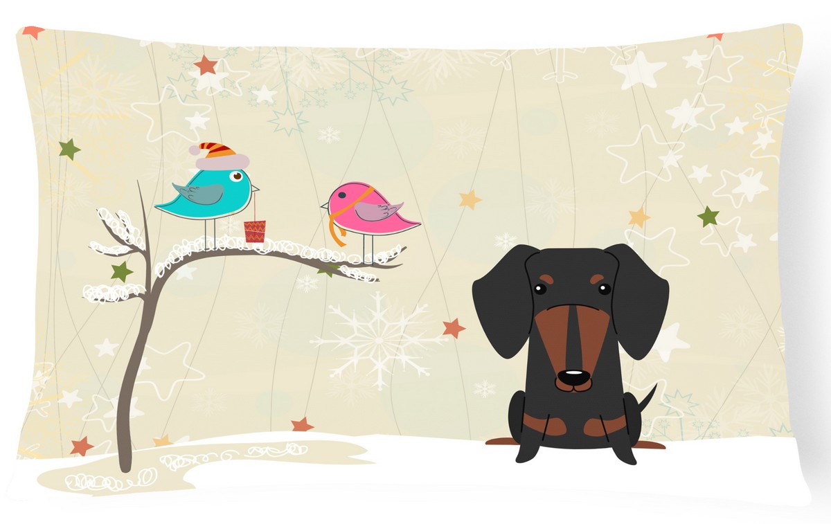 Christmas Presents Between Friends Dachshund Black & Tan Canvas Fabric Decorative Pillow