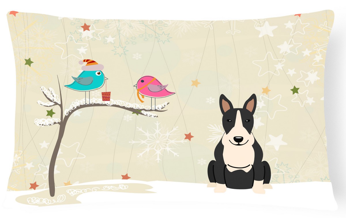 Christmas Presents Between Friends Bull Terrier Black & White Canvas Fabric Decorative Pillow