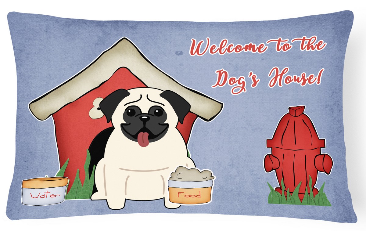Dog House Collection Pug Cream Canvas Fabric Decorative Pillow