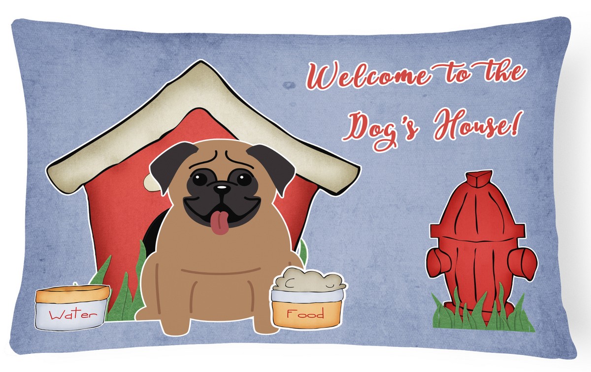 Dog House Collection Pug Brown Canvas Fabric Decorative Pillow