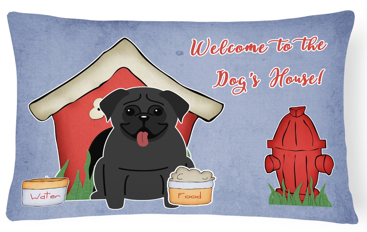 Dog House Collection Pug Black Canvas Fabric Decorative Pillow