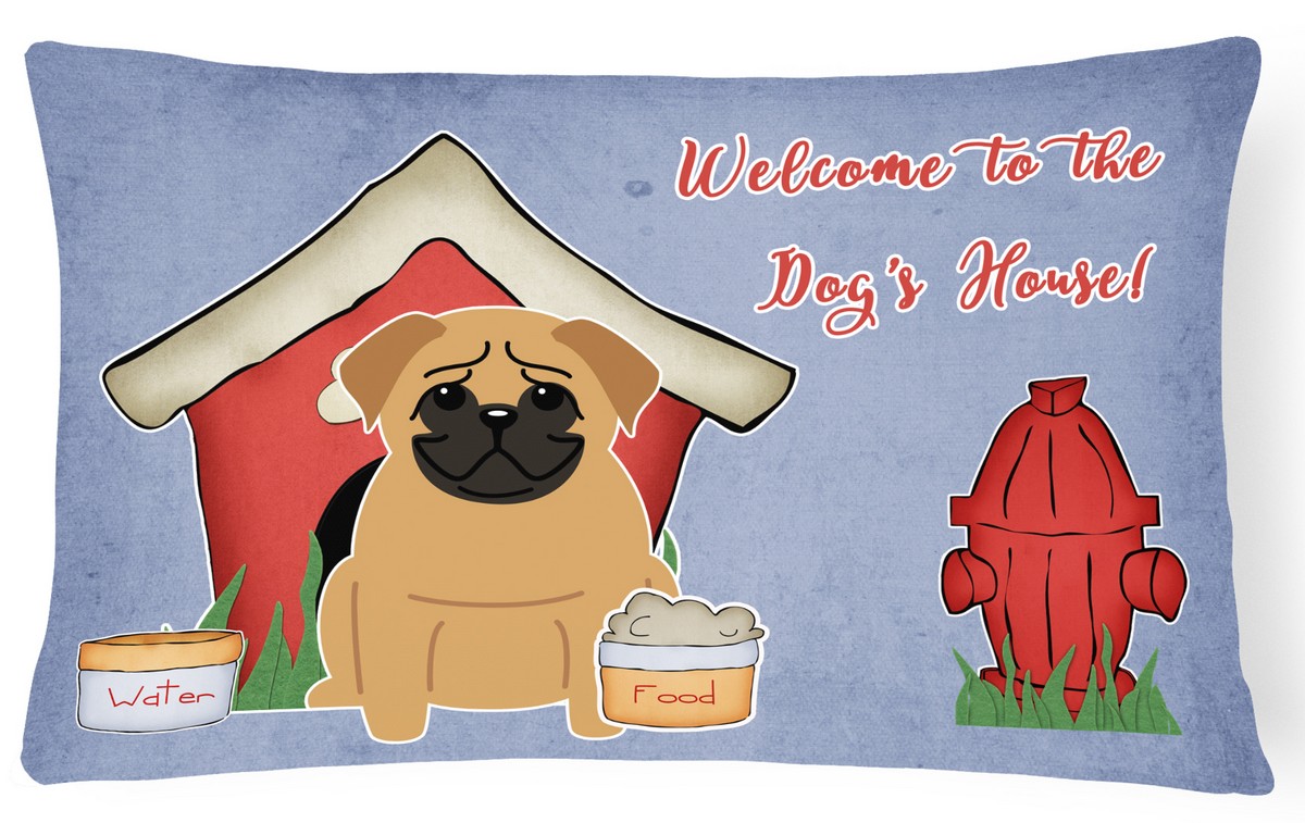 Dog House Collection Pug Brown Canvas Fabric Decorative Pillow