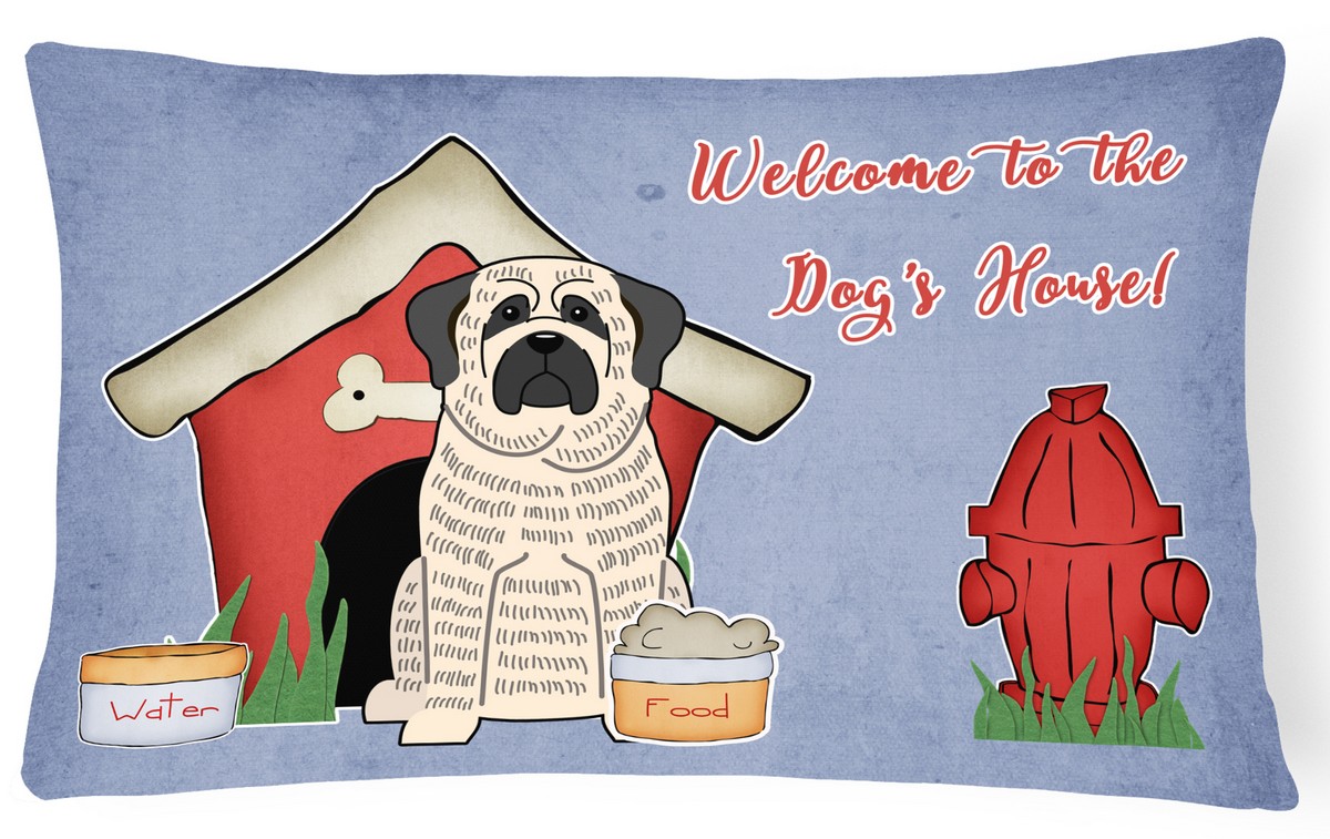 Dog House Collection Mastiff Brindle White Canvas Fabric Decorative Pillow