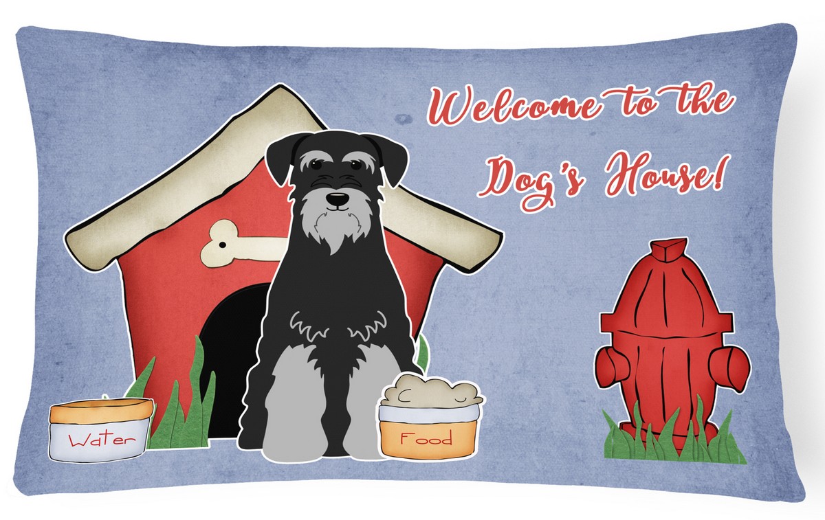 Dog House Collection Standard Schnauzer Black & Grey Canvas Fabric Decorative Pillow