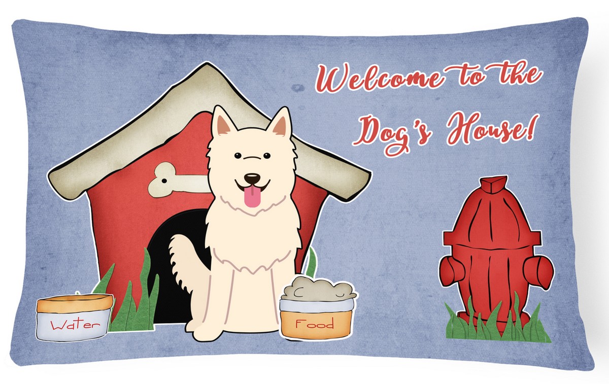 Dog House Collection White German Shepherd Canvas Fabric Decorative Pillow