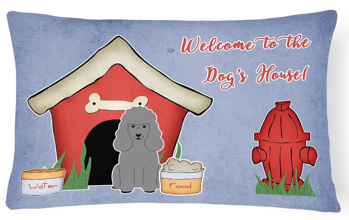Dog House Collection Poodle Silver Canvas Fabric Decorative Pillow