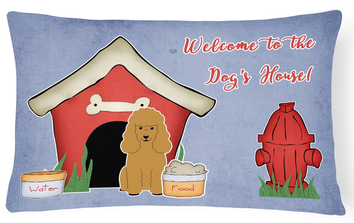Dog House Collection Poodle Tan Canvas Fabric Decorative Pillow